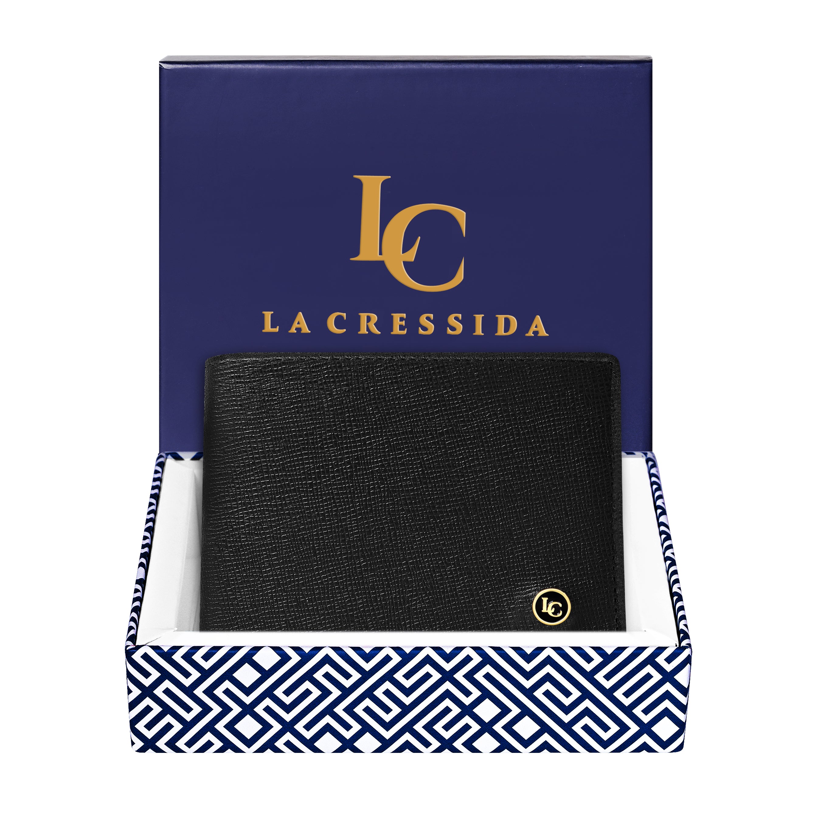 La Cressida Men's Saffiano Black Leather Wallet