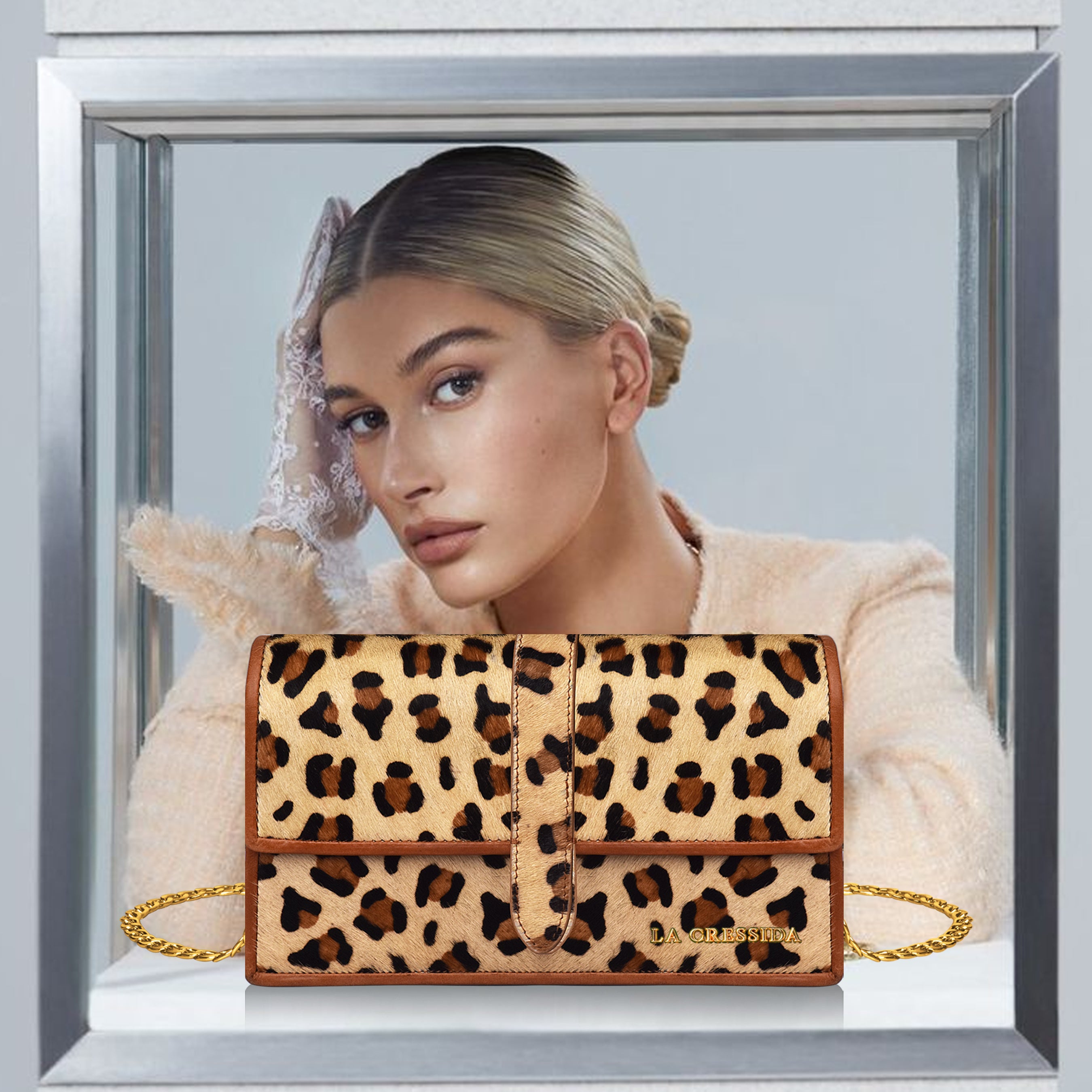 La Cressida Leopard Print Fur & Leather Crossbody Bag