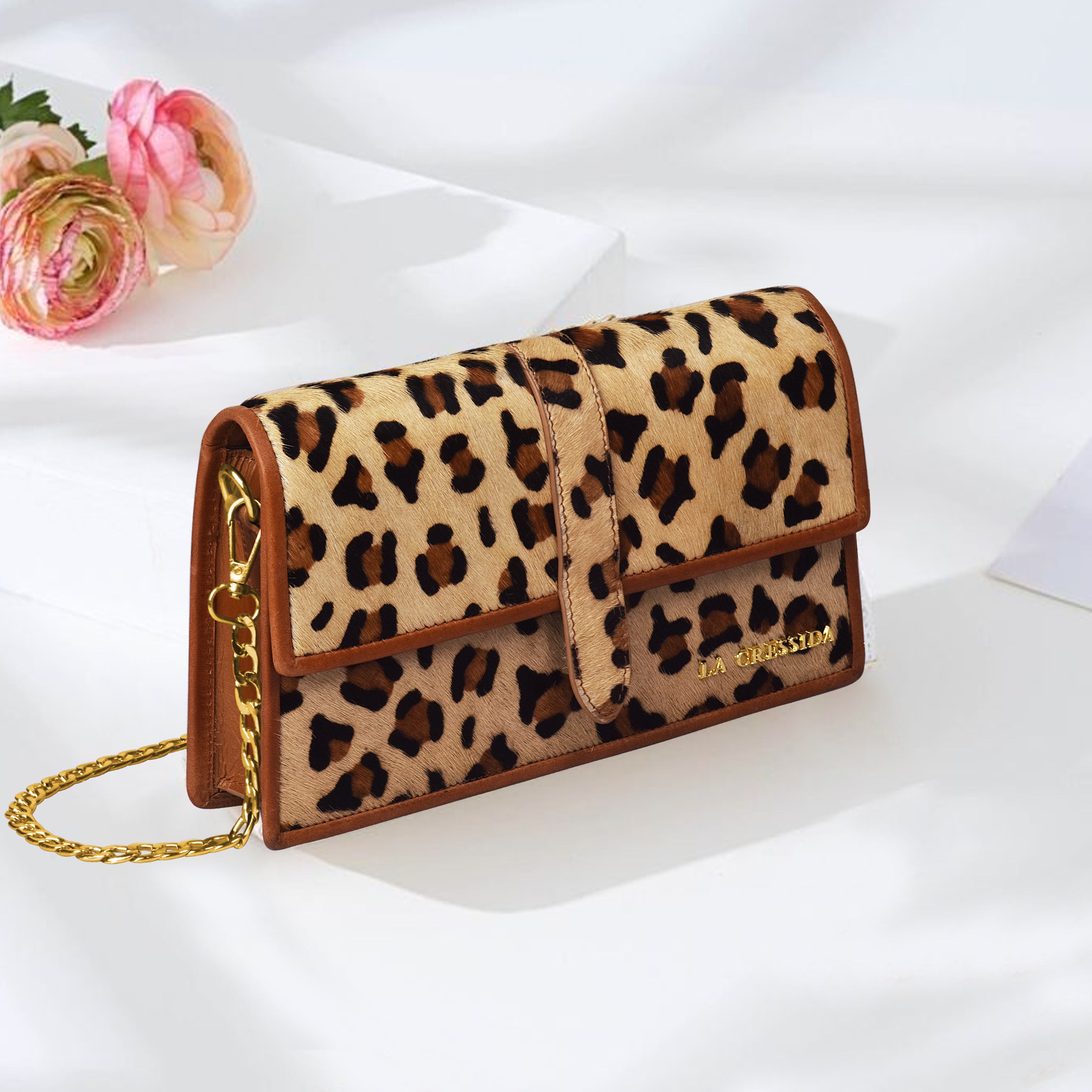 La Cressida Leopard Print Fur & Leather Crossbody Bag
