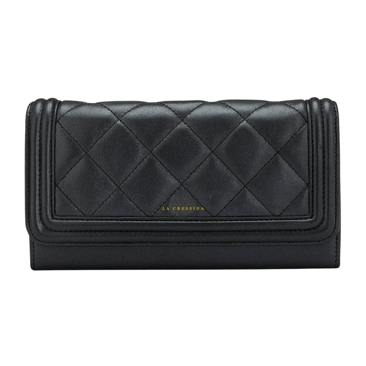 Quilting Plain Leather Ladies Wallet - Black