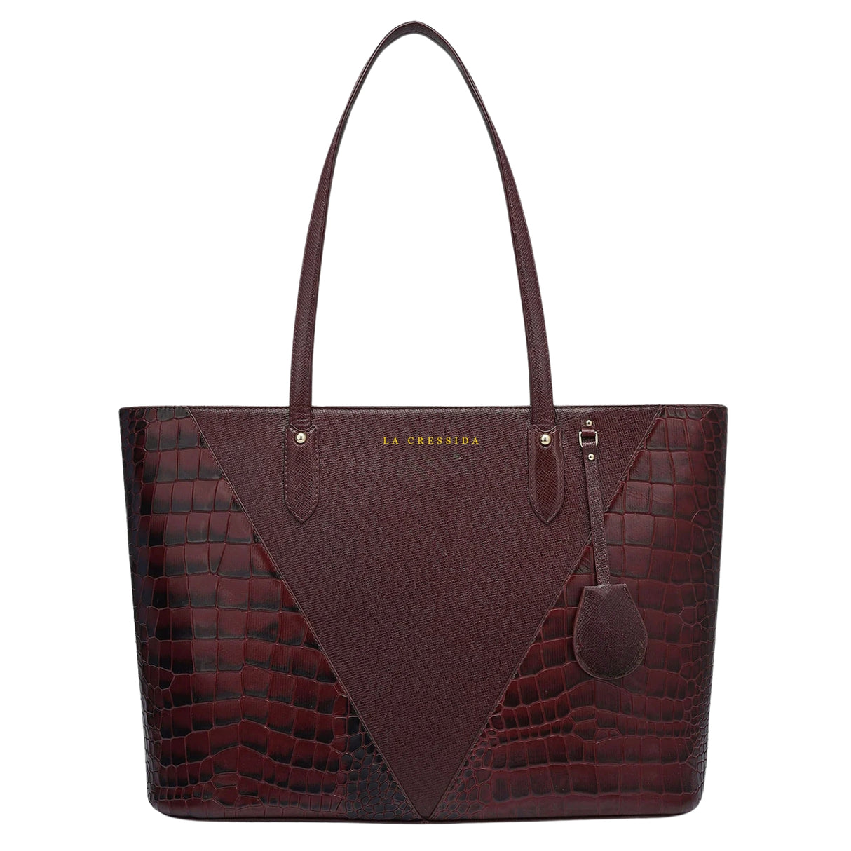 Large Croco Leather Tote - Brown