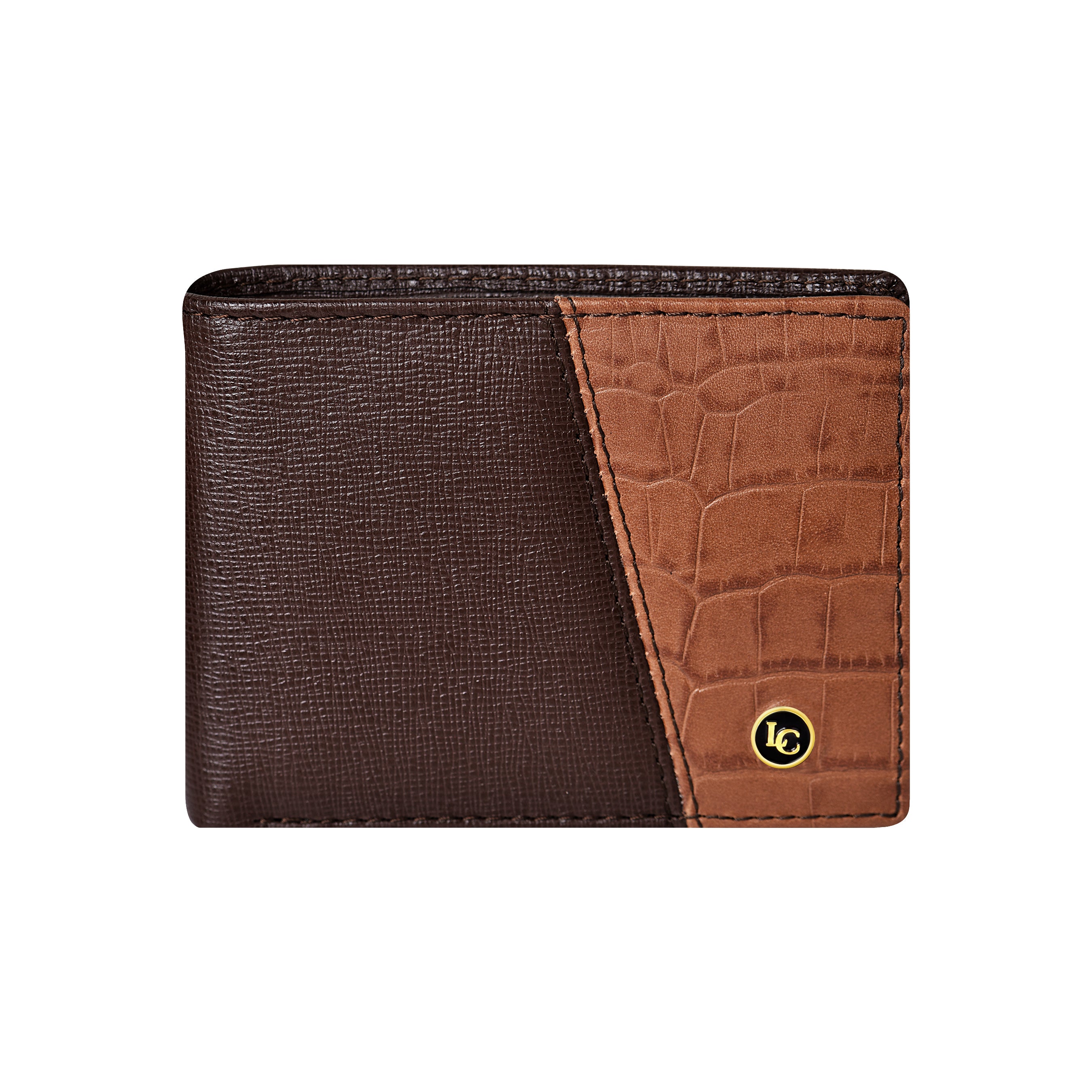 La Cressida Men's Saffiano Croco Print Brown Tan Leather Bi-fold Wallet