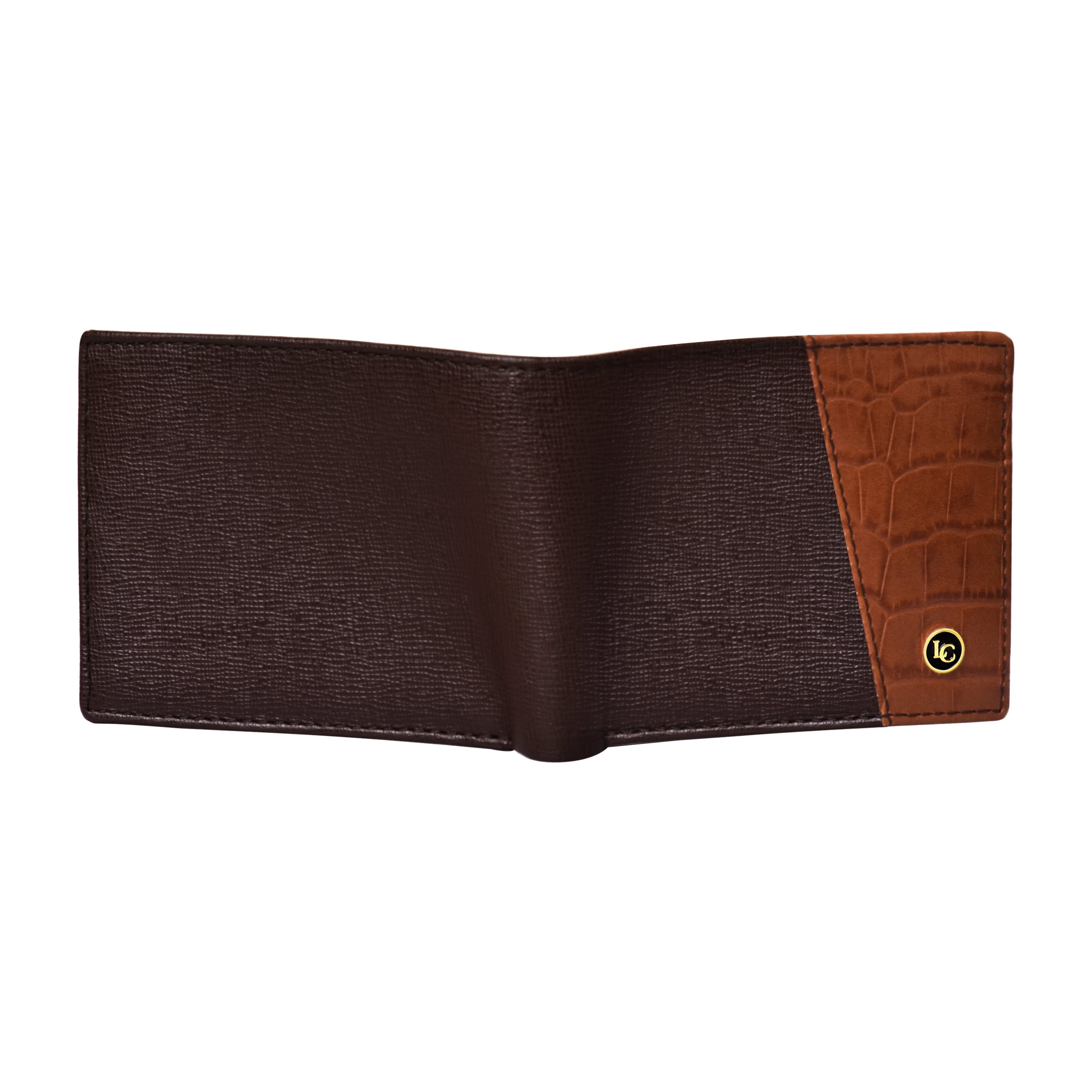 La Cressida Men's Saffiano Croco Print Brown Tan Leather Bi-fold Wallet