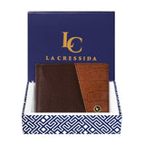 La Cressida Men's Saffiano Croco Print Brown Tan Leather Bi-fold Wallet