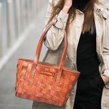 La Cressida Handwoven Tan Leather Tote Bag for Women