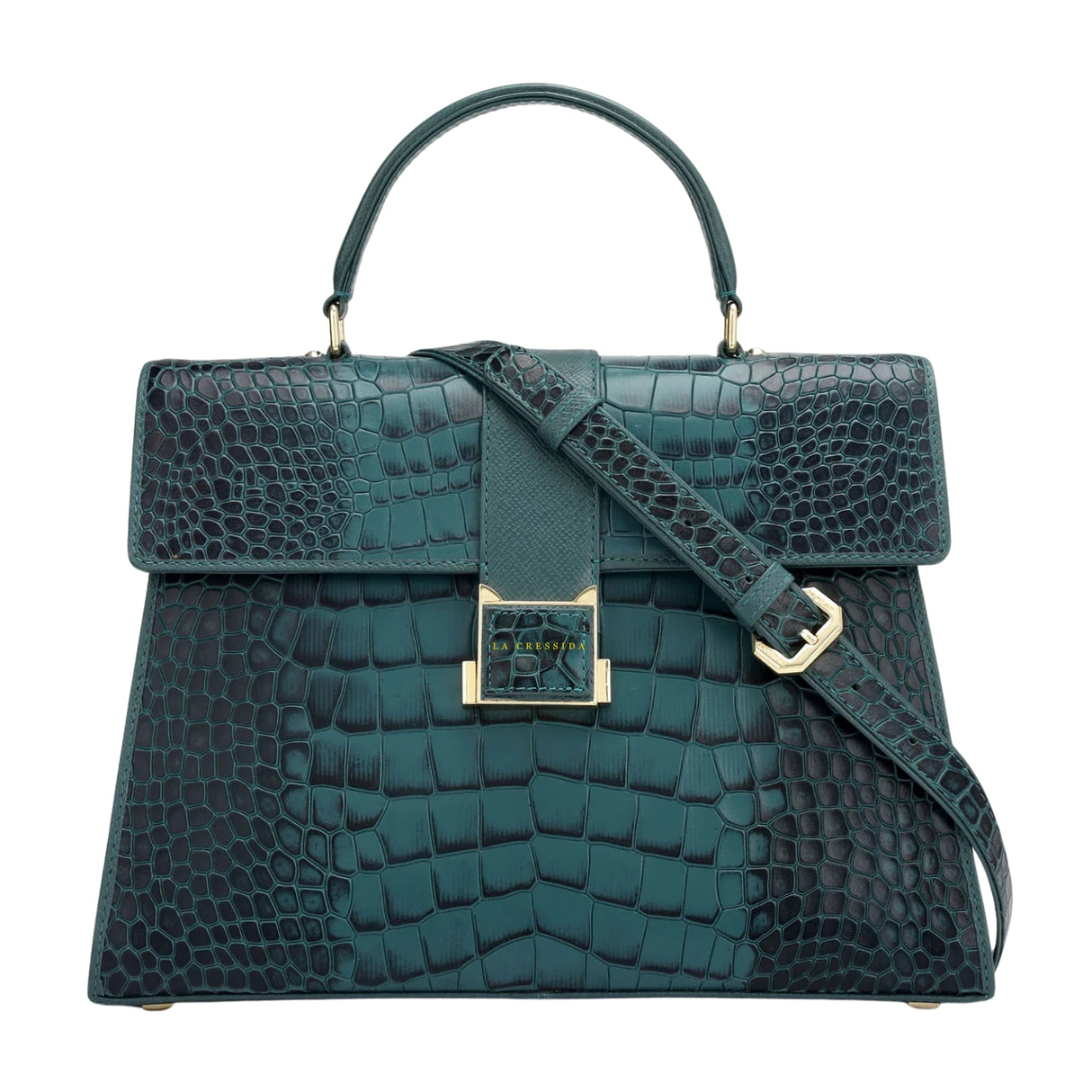 Small Croco Leather Shoulder Bag - Blue