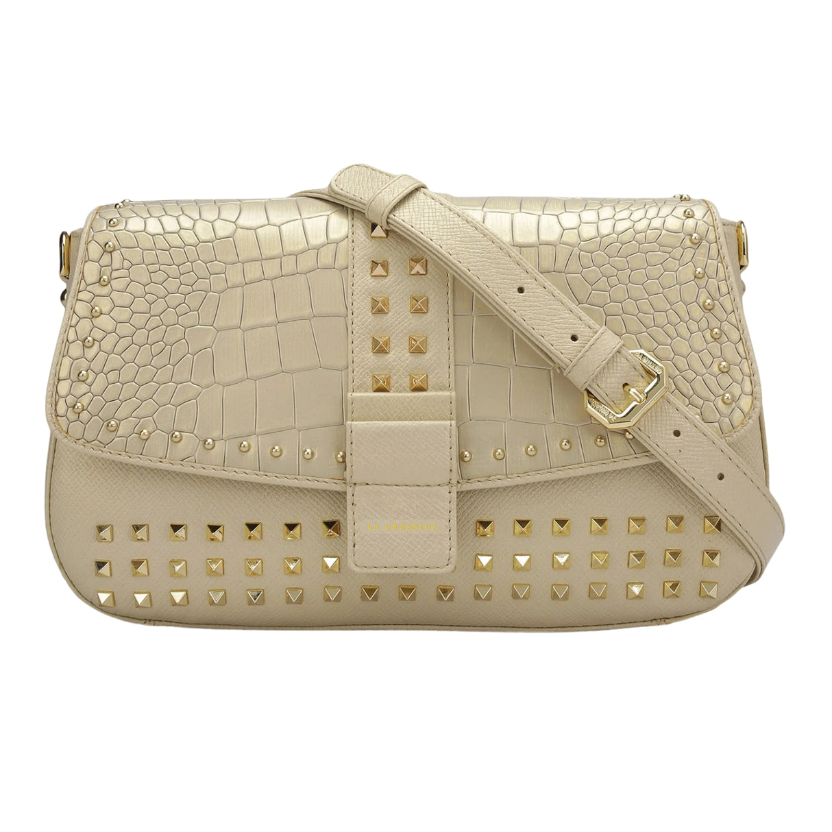 Small Croco Leather Shoulder Bag - Beige