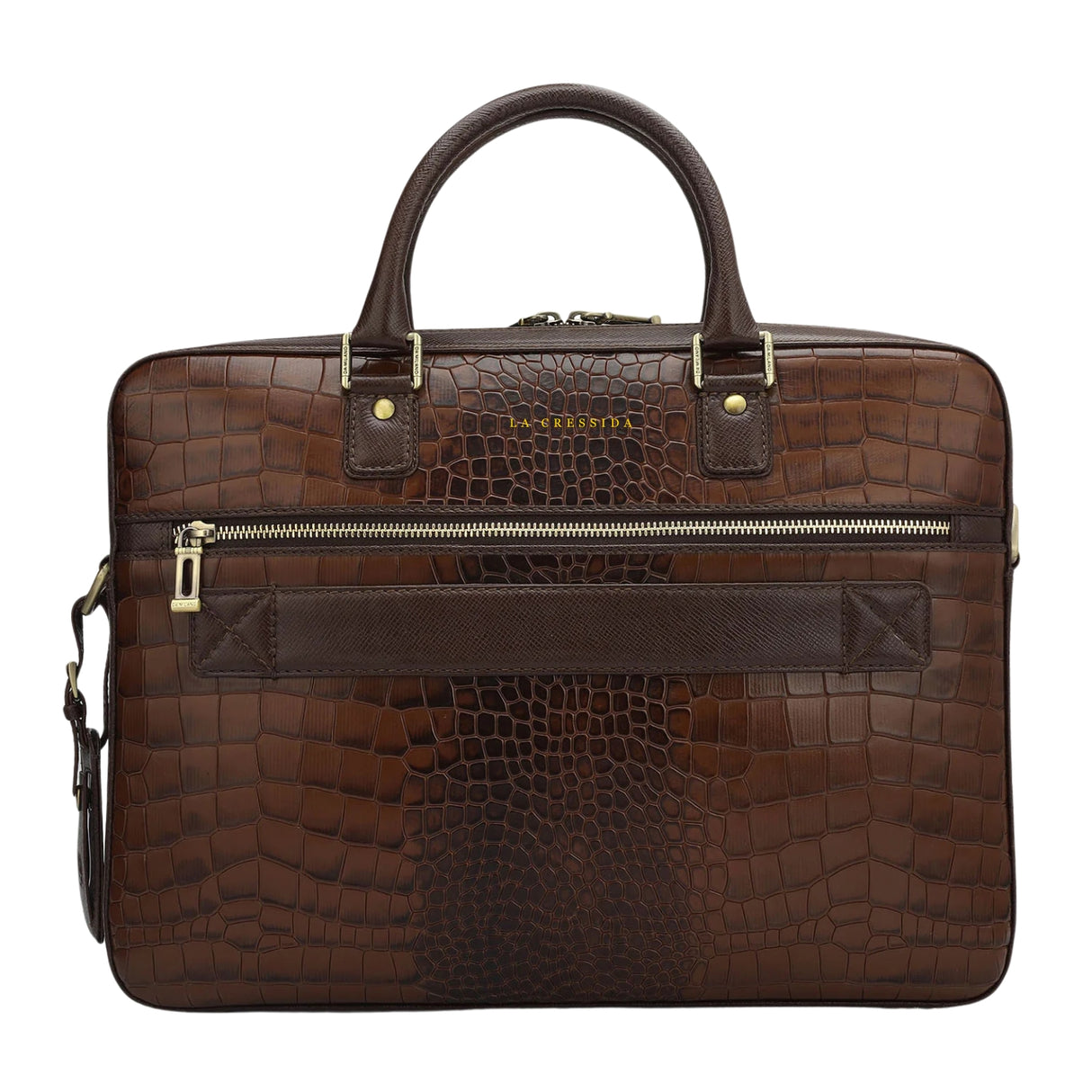 Croco Franzy Leather Laptop Bag - Brown