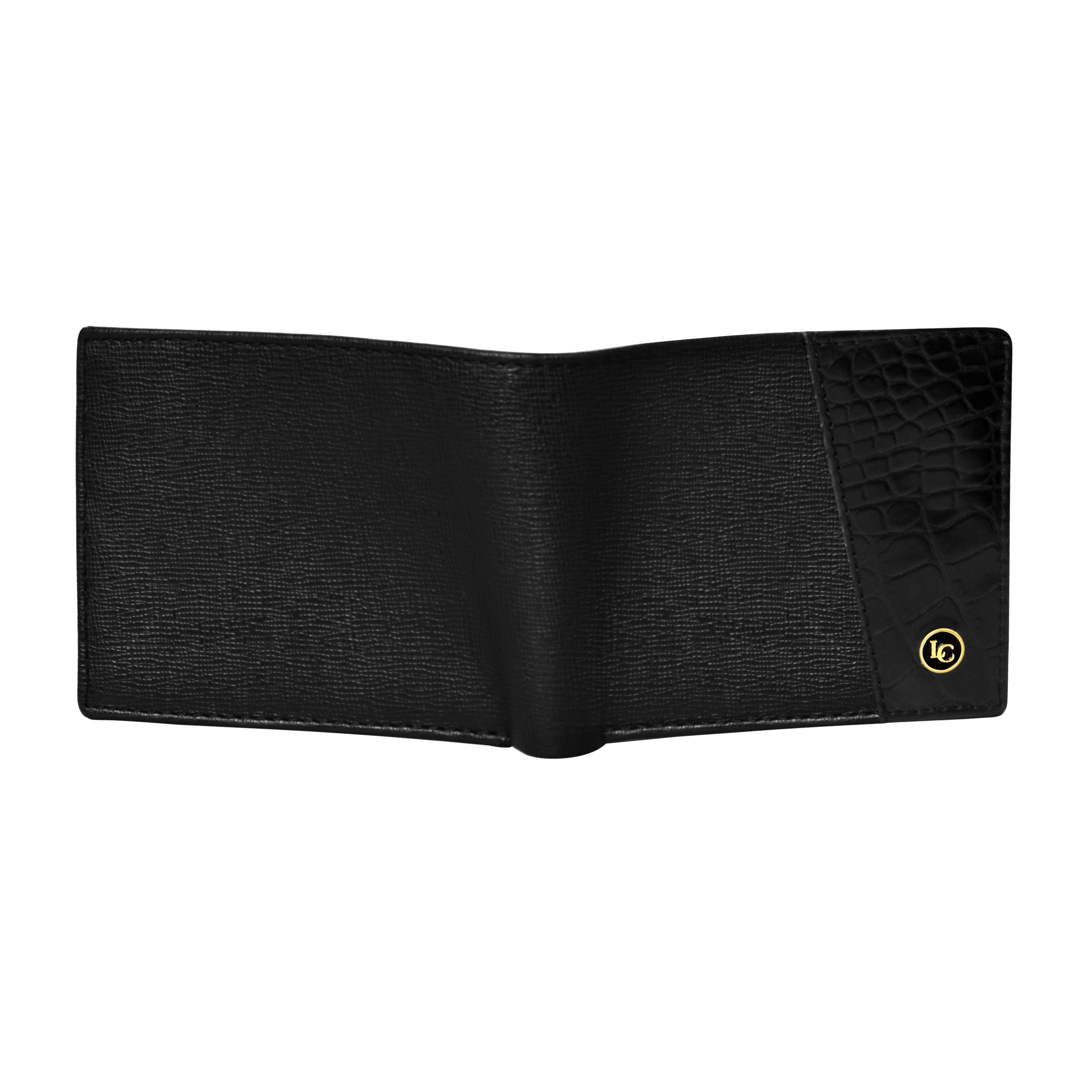 La Cressida Men's Saffiano Croco Print Black Leather Bi-fold Wallet