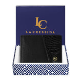 La Cressida Men's Saffiano Croco Print Black Leather Bi-fold Wallet