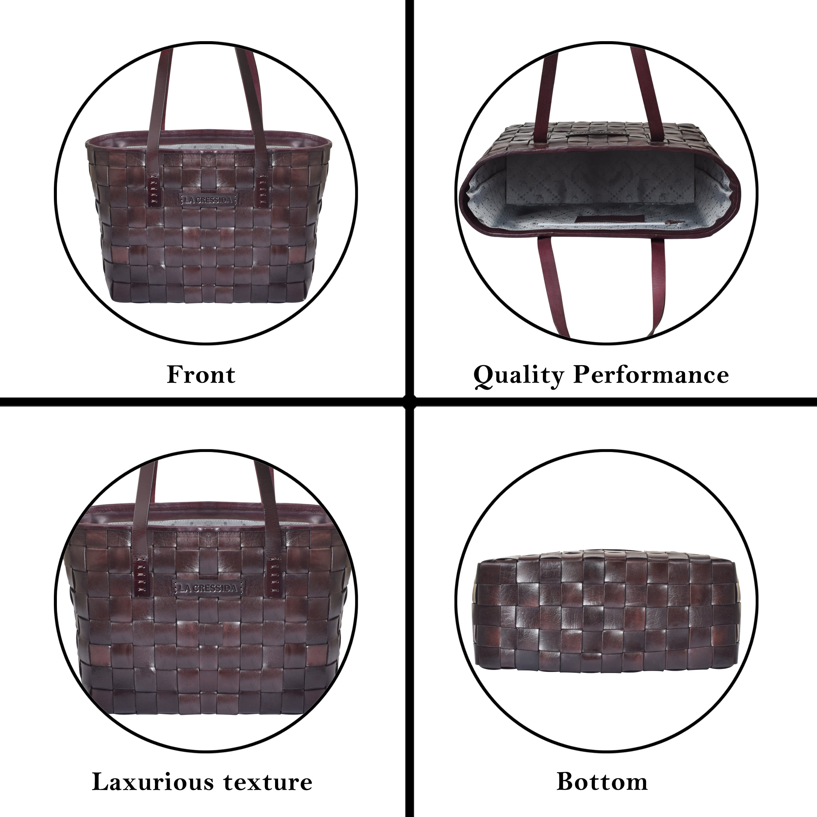 La Cressida Handwoven Brown Leather Tote Bag for Women