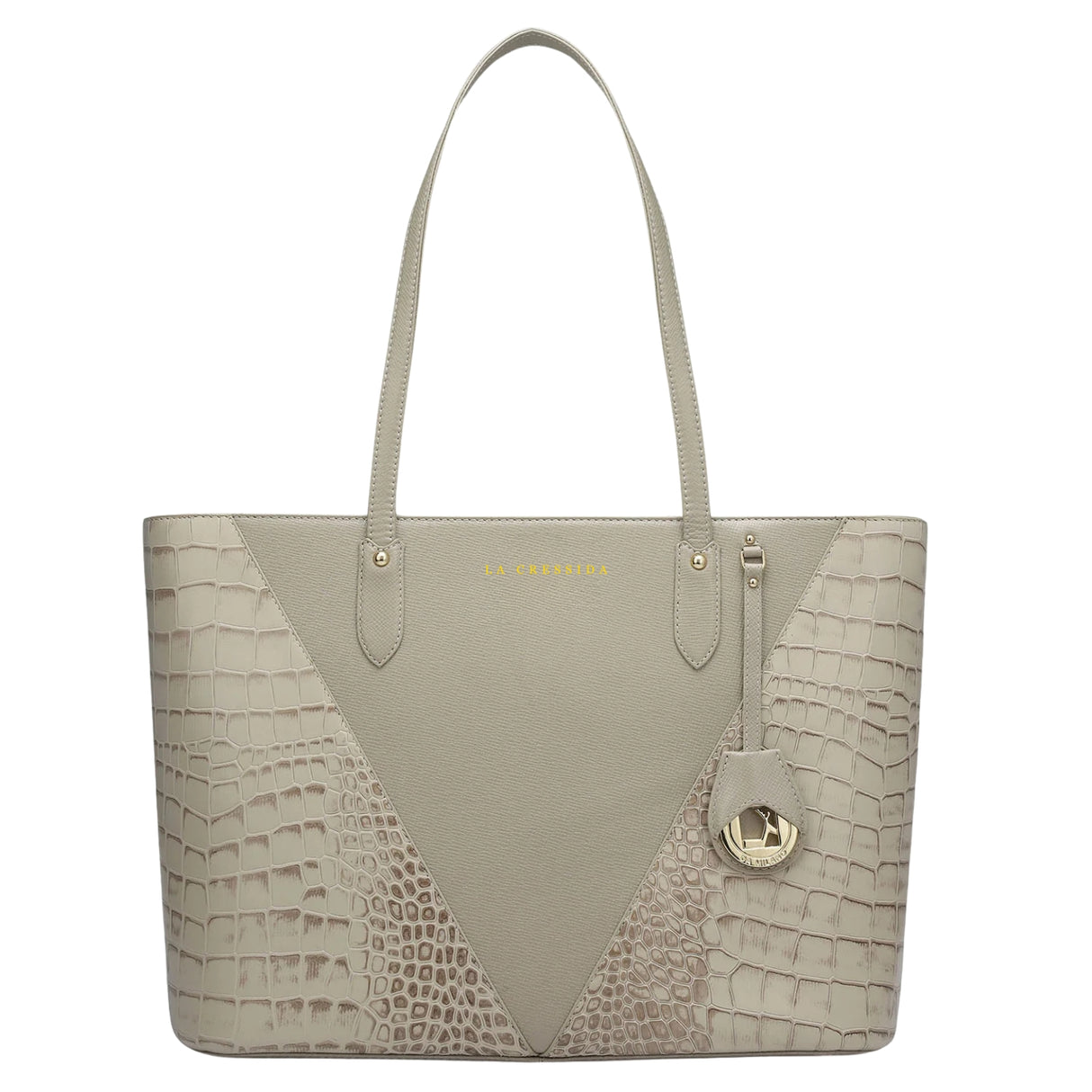 Large Croco & Saffiano leather - Beige