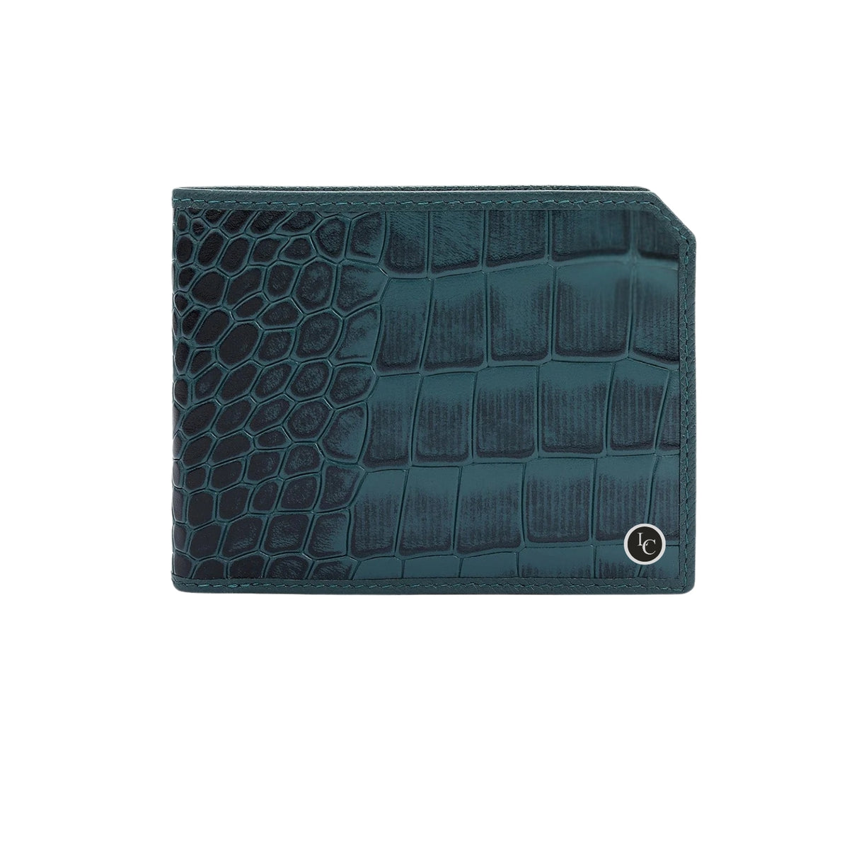 Blue Croco Bifold Leather Mens Wallet