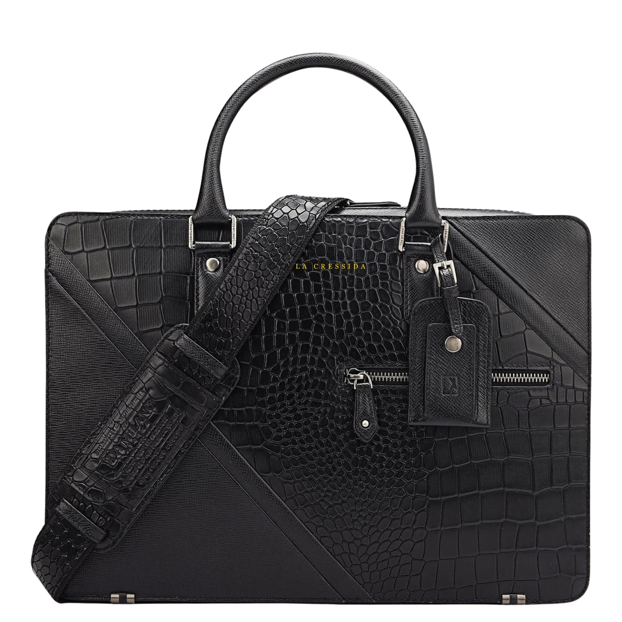 Croco Franzy Leather Laptop Bag - Black