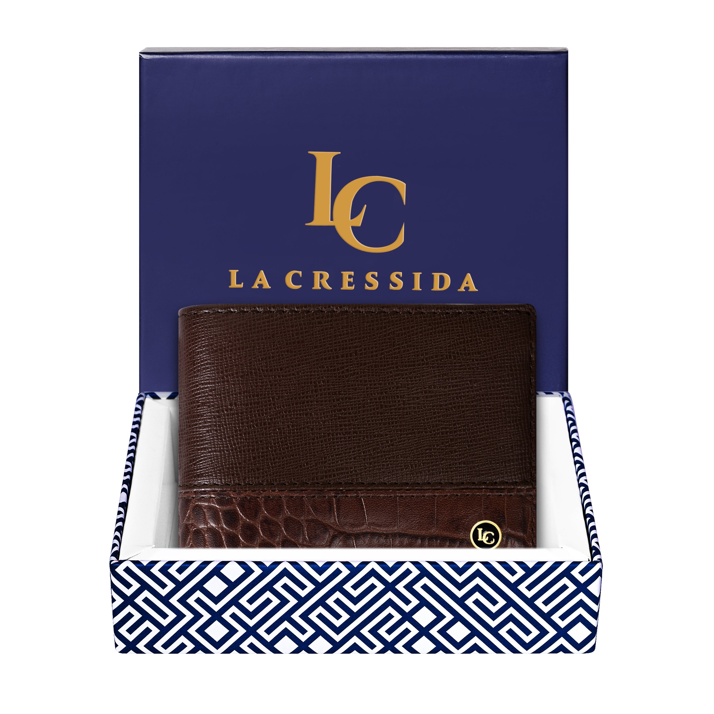 La Cressida Brown Men's Saffiano Leather Bi-fold Wallet