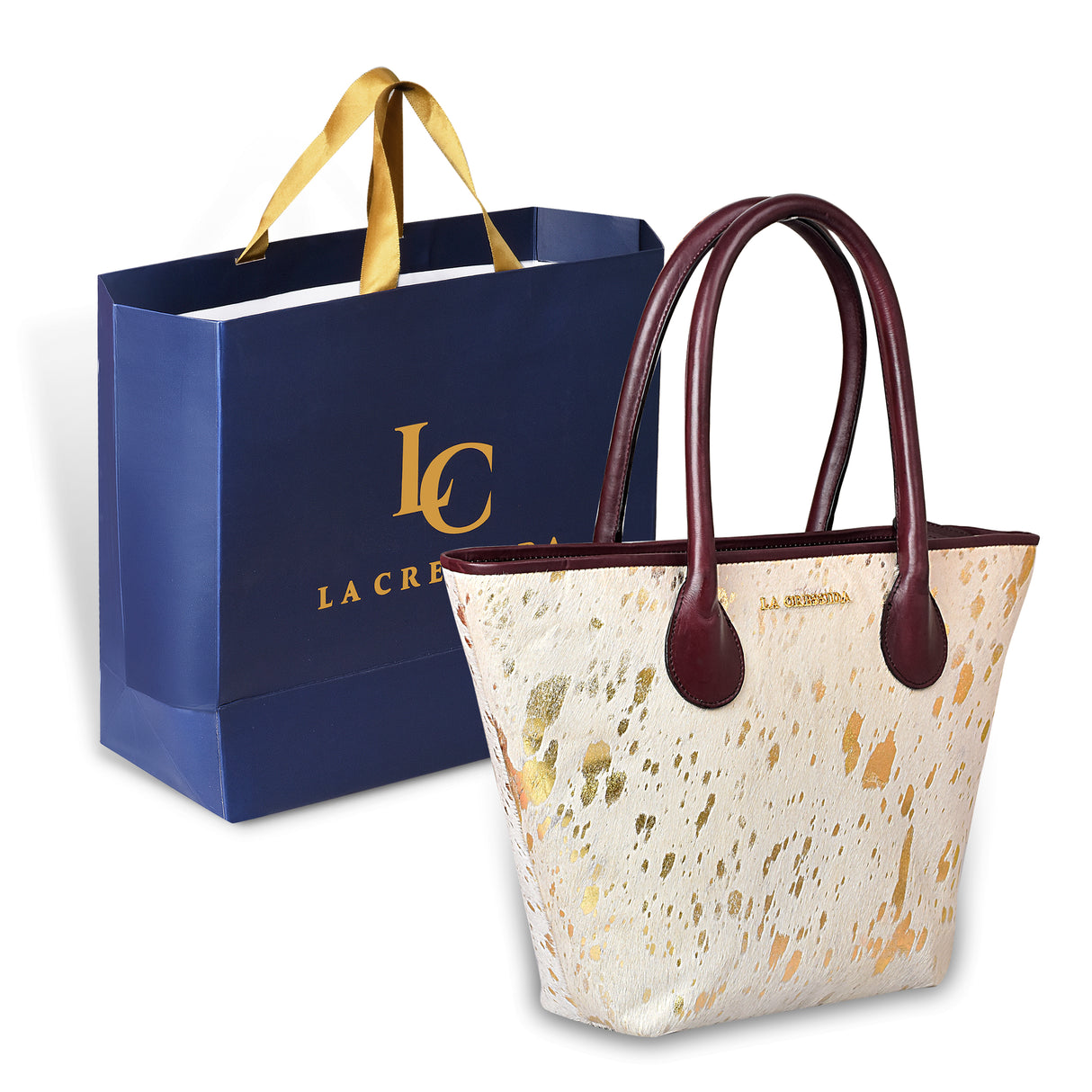 La Cressida Gold Speckled Cowhide Leather Tote Bag
