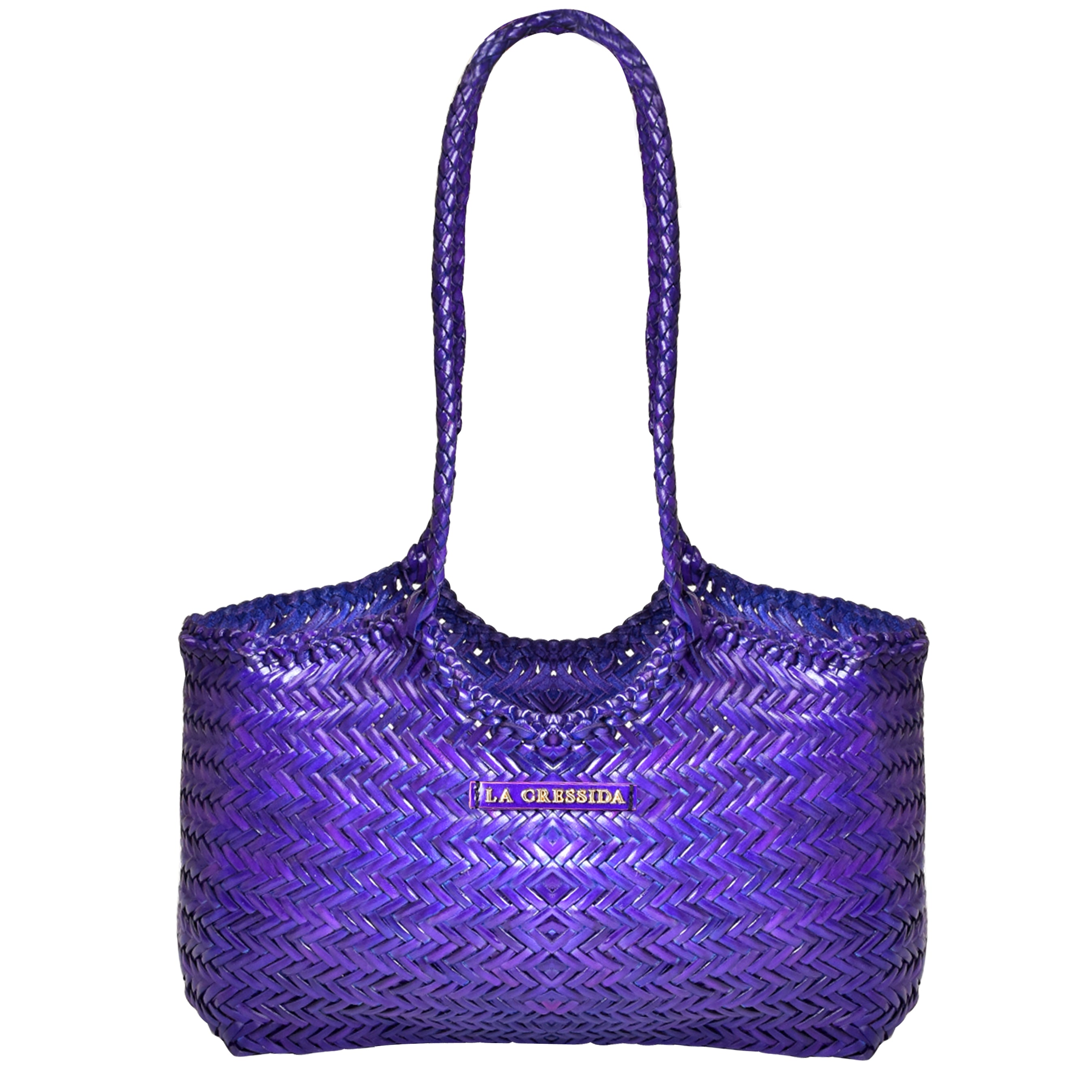 La Cressida Purple Woven Leather Tote Bag