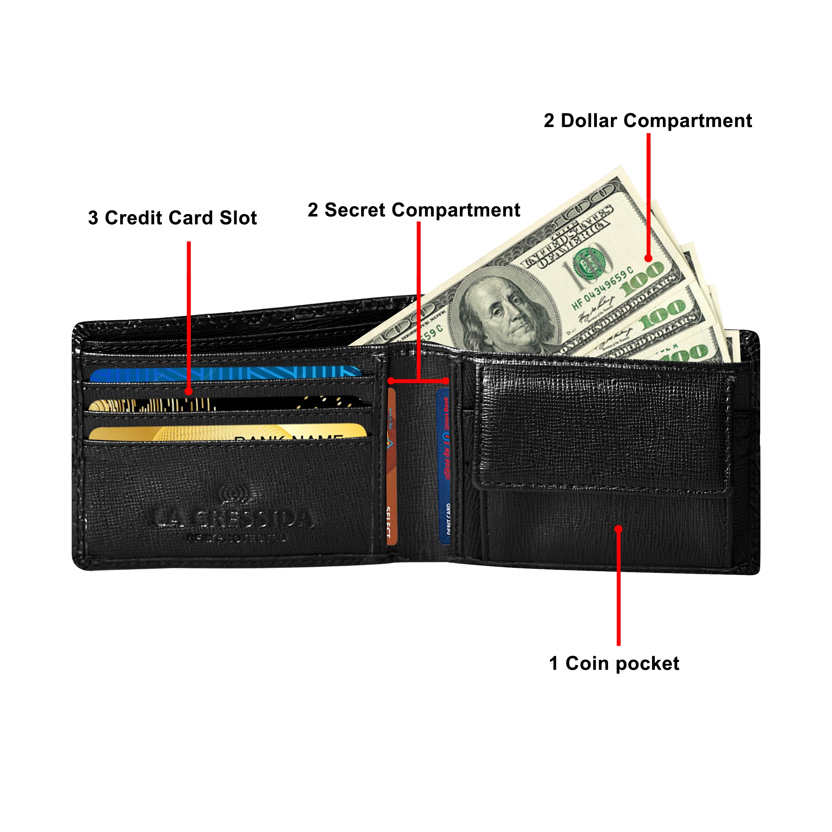 La Cressida Men's Black Woven-Effect Leather Wallet