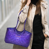 La Cressida Purple Woven Leather Tote Bag