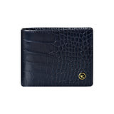 La Cressida Men's Navy Blue Croco Print Bi-fold Leather Wallet