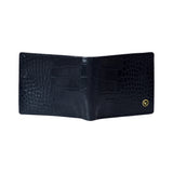 La Cressida Men's Navy Blue Croco Print Bi-fold Leather Wallet