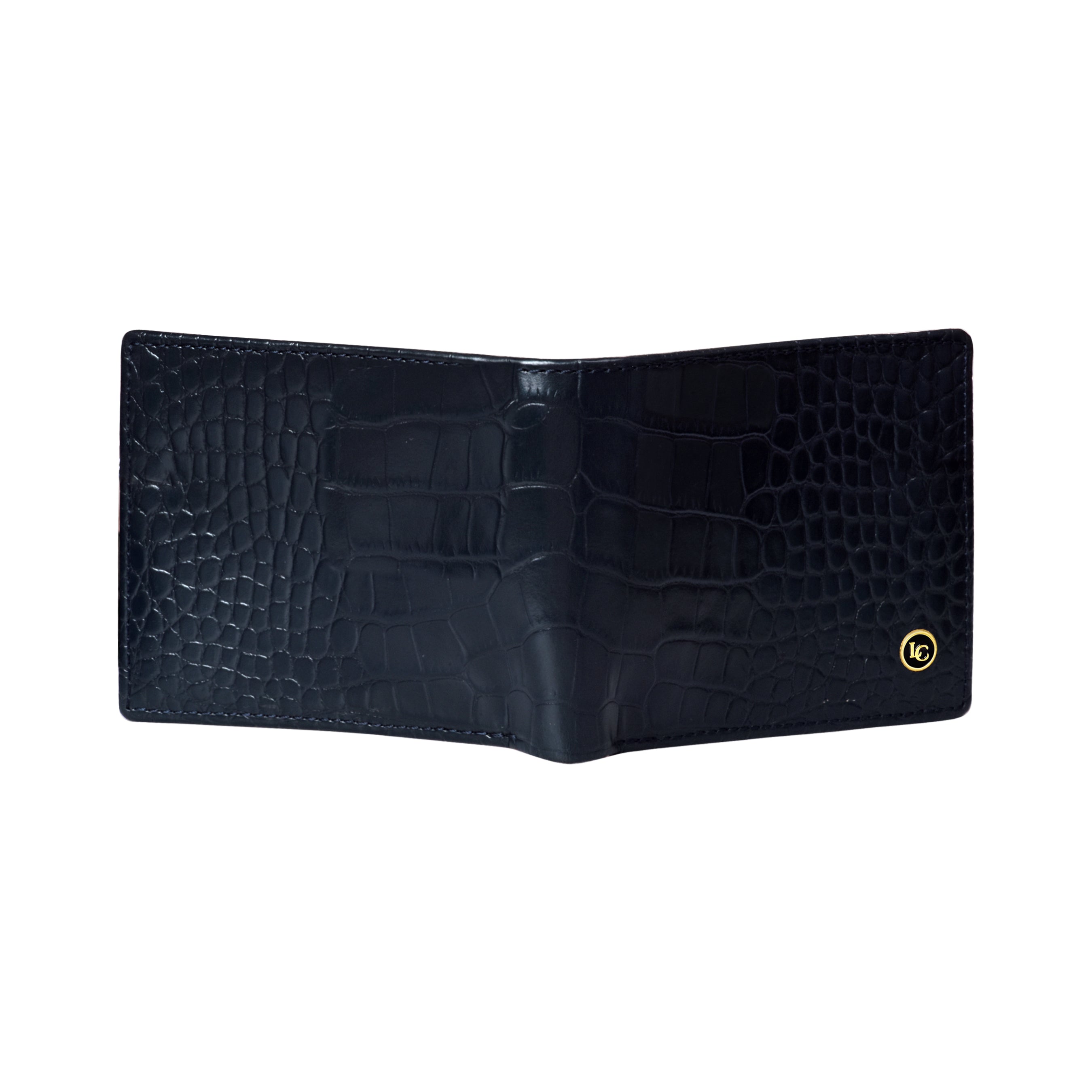La Cressida Men's Navy Blue Croco Print Bi-fold Leather Wallet