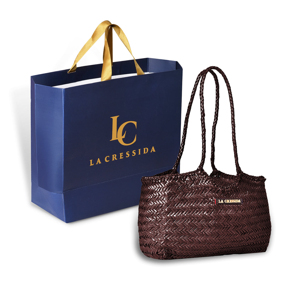 La Cressida Brown Woven Leather Tote Bag