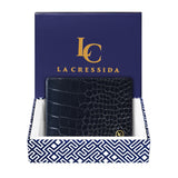 La Cressida Men's Navy Blue Croco Print Bi-fold Leather Wallet