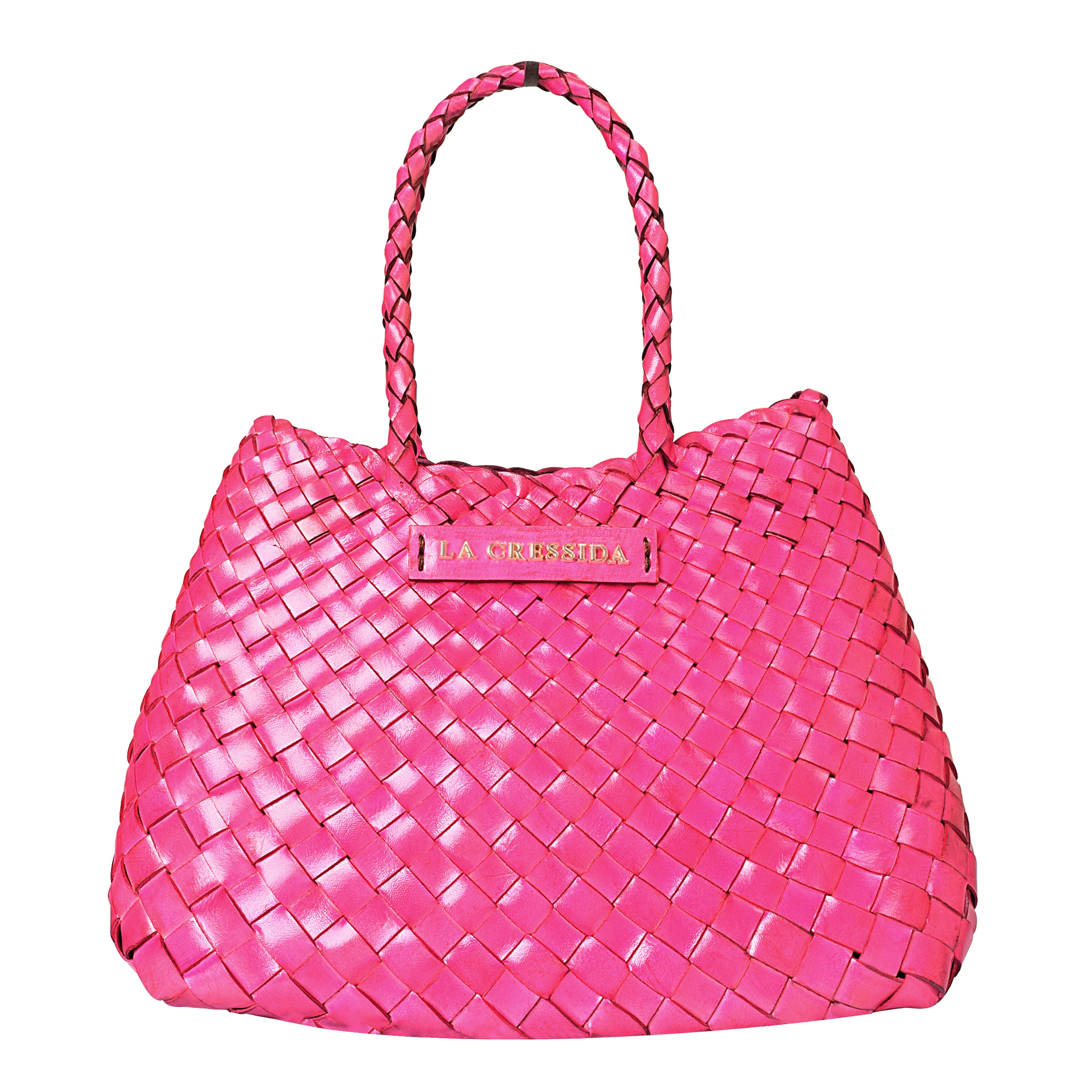 La Cressida Effortlessly Chic Pink Hand Woven Summer Leather Tote Bag