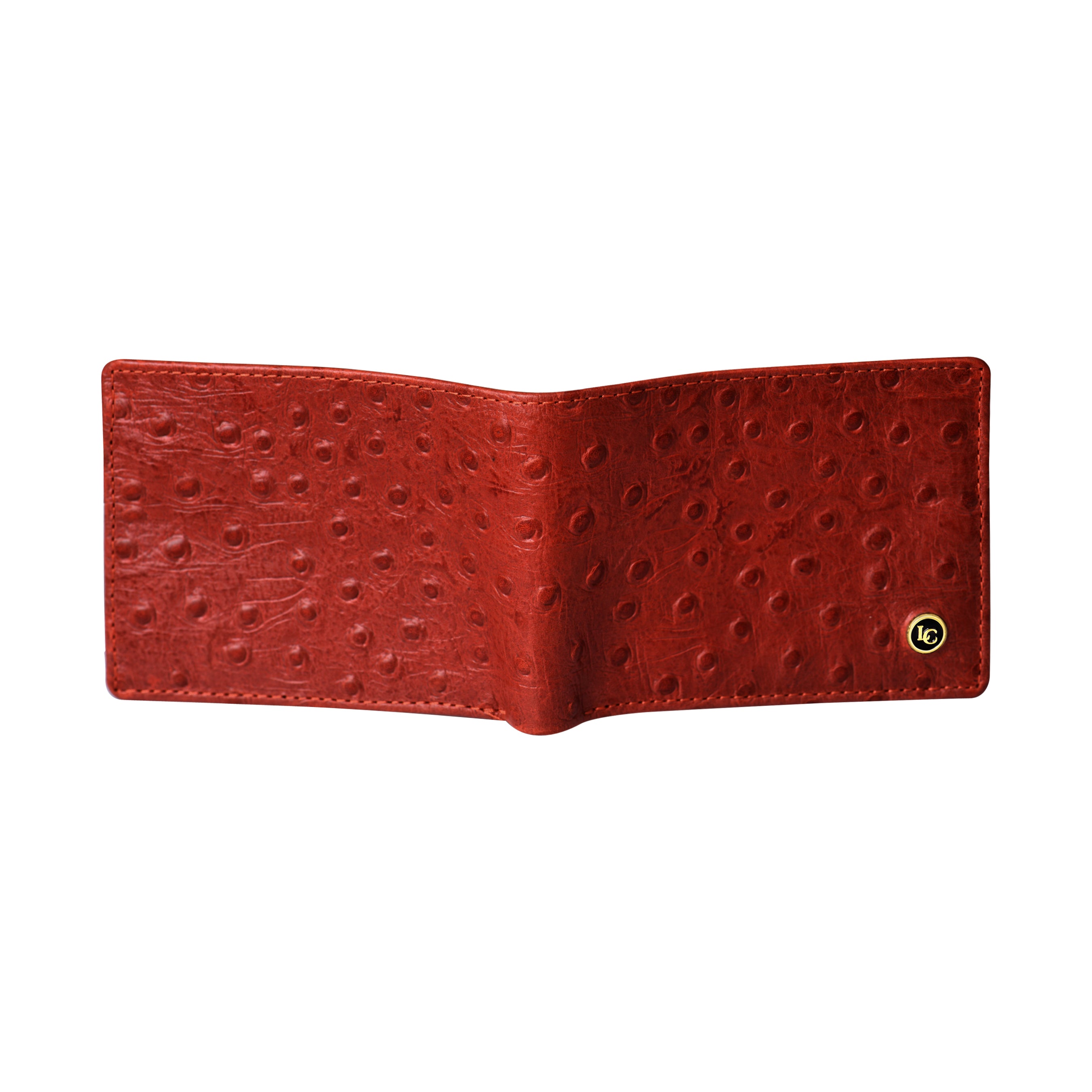 La Cressida Orange Men's Ostrich Print Leather Bi-fold Wallet