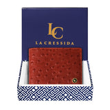 La Cressida Orange Men's Ostrich Print Leather Bi-fold Wallet
