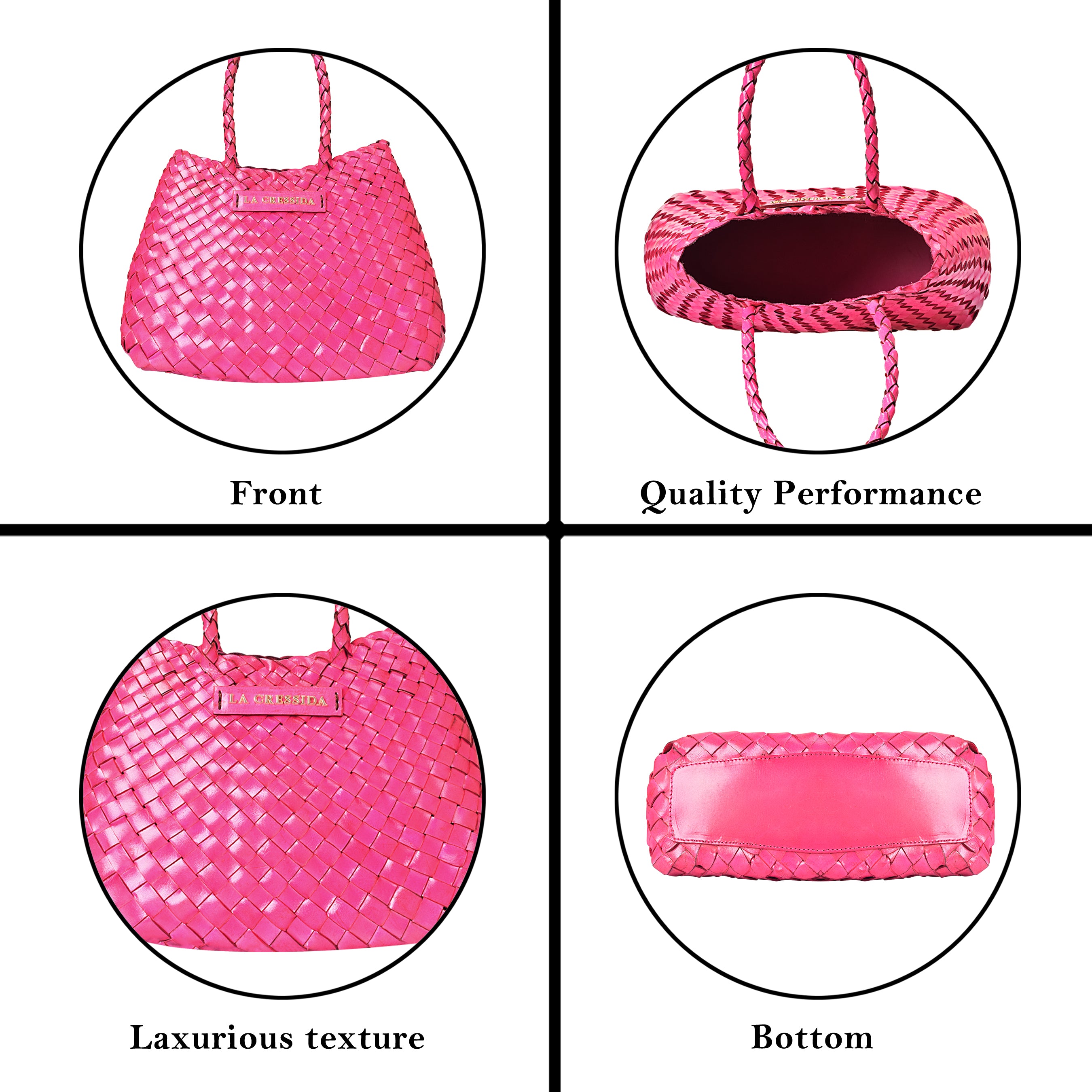 La Cressida Effortlessly Chic Pink Hand Woven Summer Leather Tote Bag