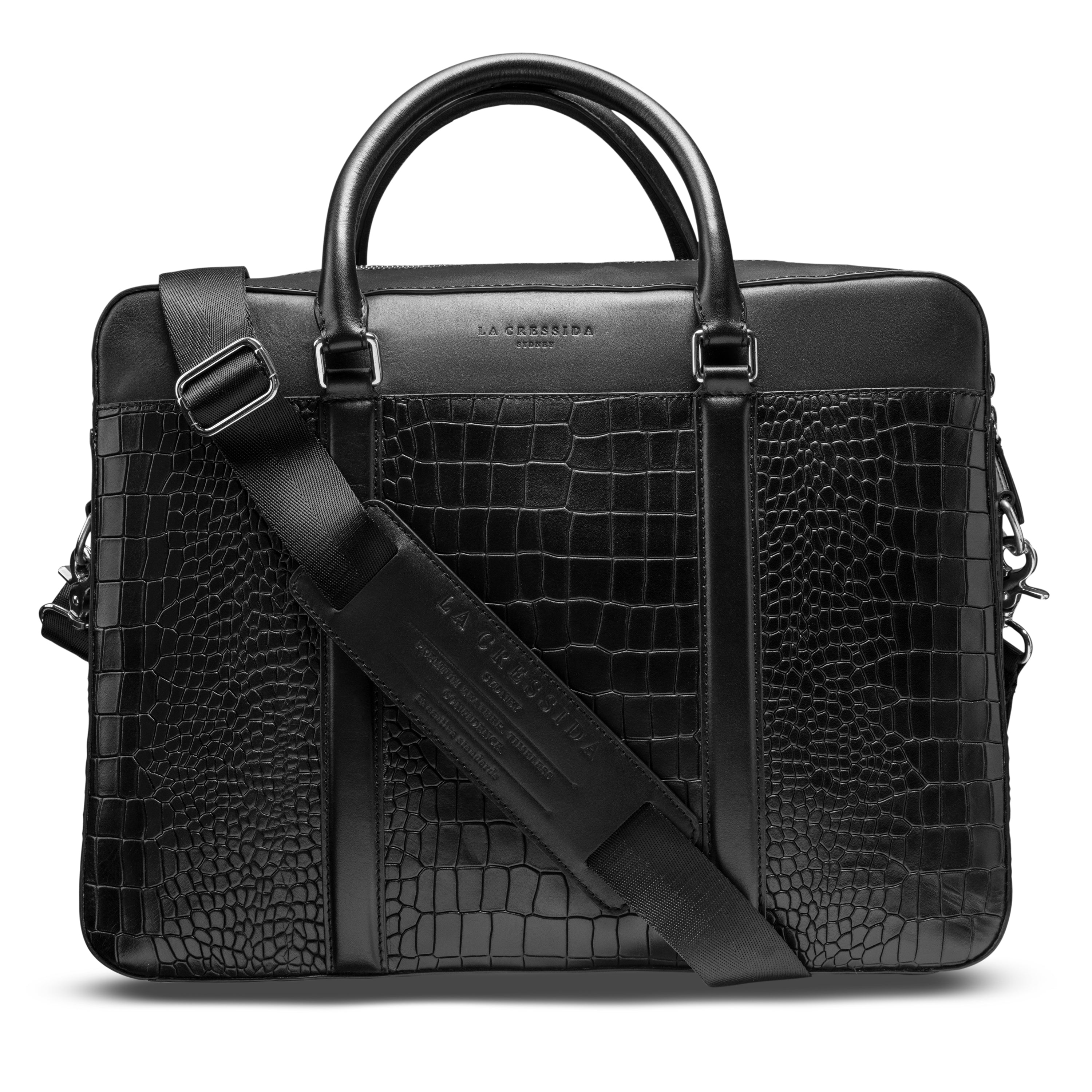 Black Croco Men Laptop Bag | La Cressida