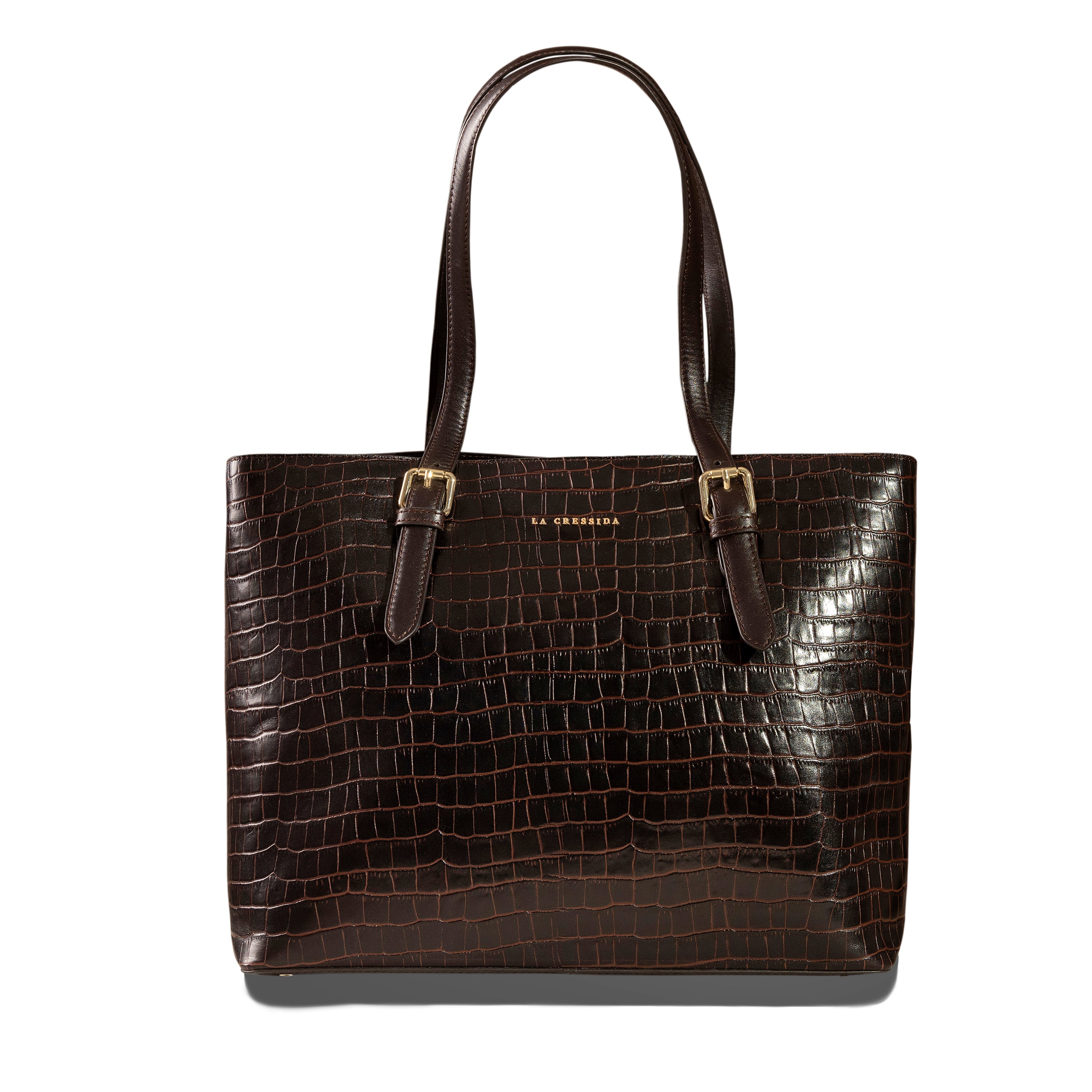 Chocolate Brown Croco Leather Bag | La Cressida