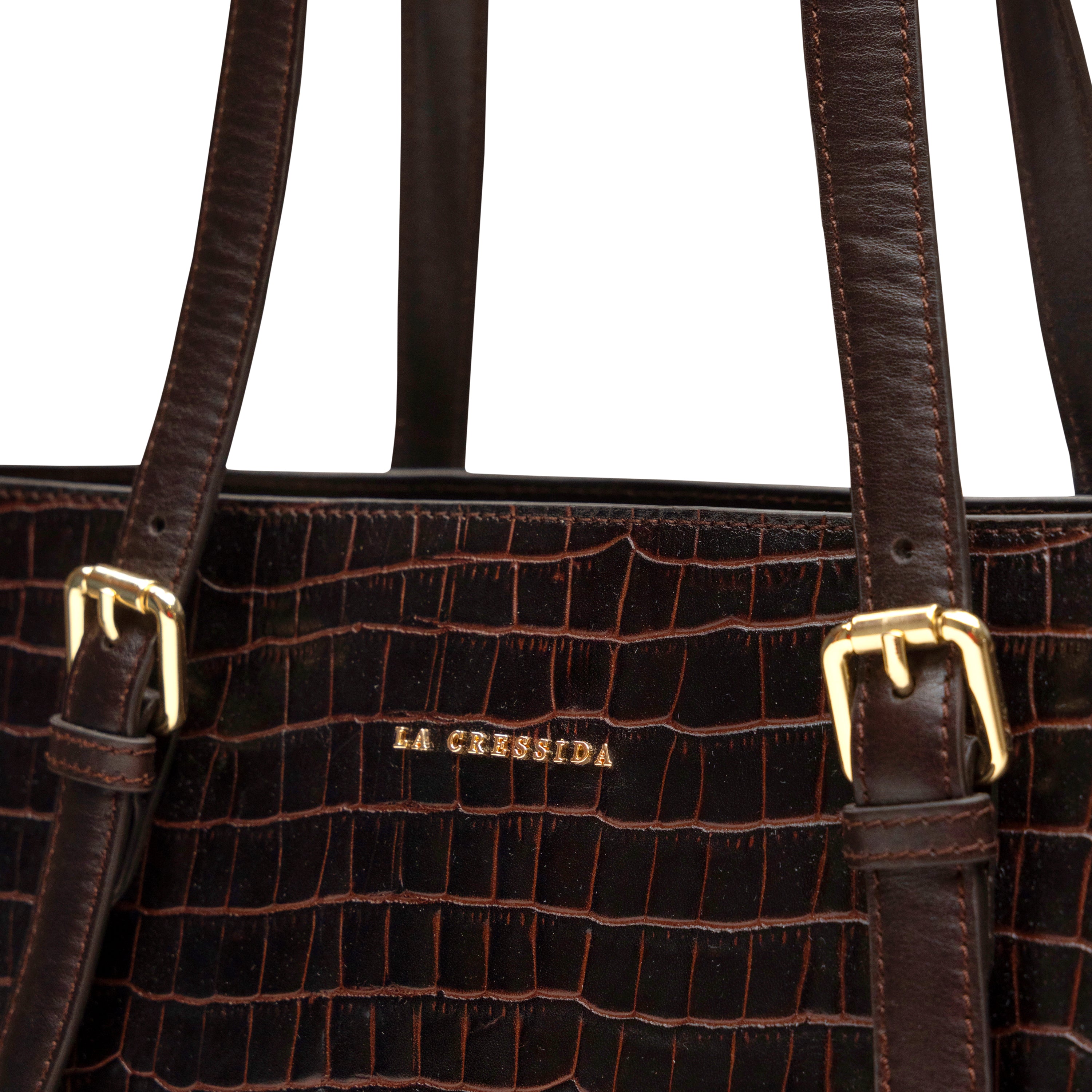 Chocolate Brown Croco Leather Bag | La Cressida