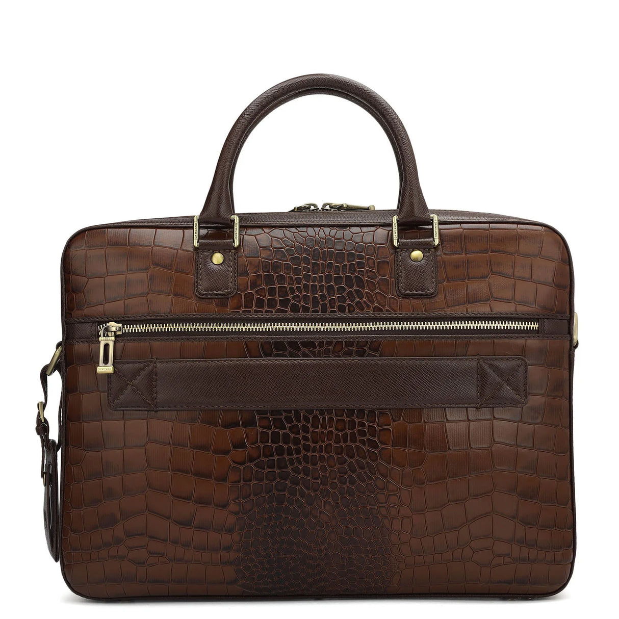 Croco Leather Laptop Bag - Brown