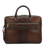 Croco Leather Laptop Bag - Brown