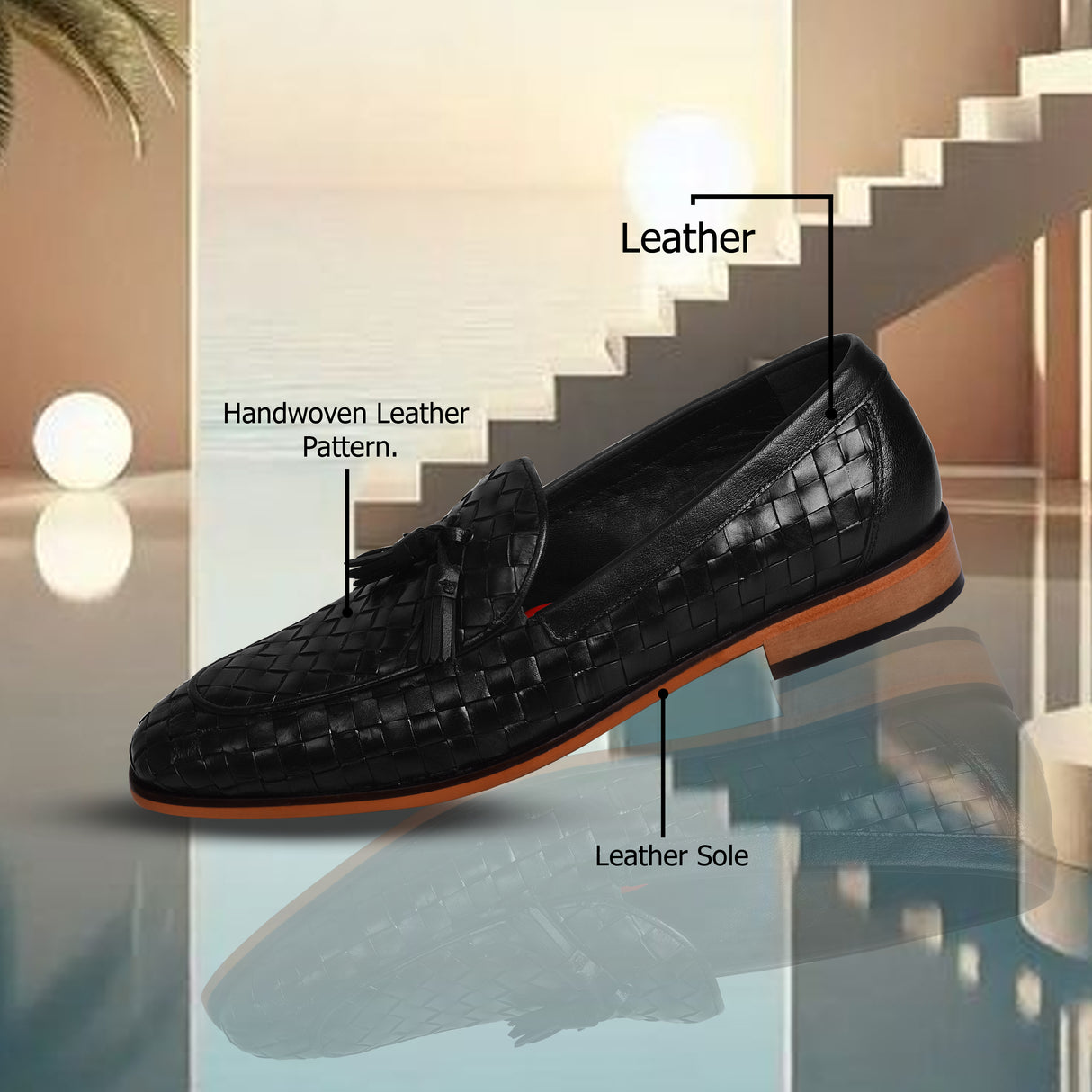 La Cressida Men's Black Handwoven Leather Tassel Loafer