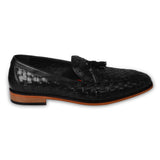 La Cressida Men's Black Handwoven Leather Tassel Loafer