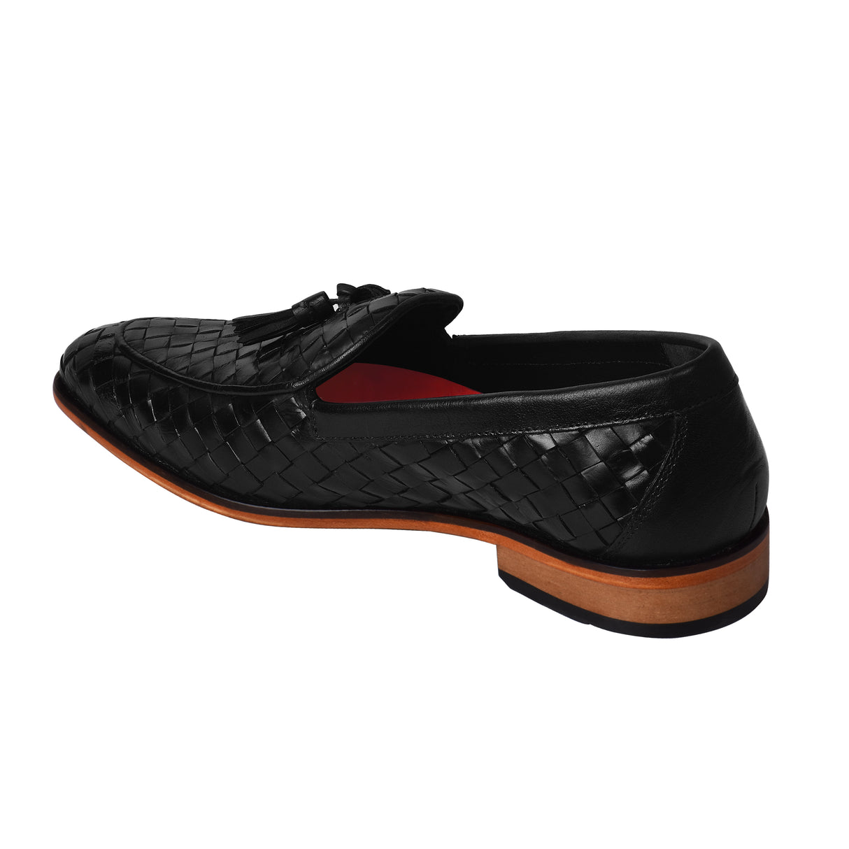 La Cressida Men's Black Handwoven Leather Tassel Loafer
