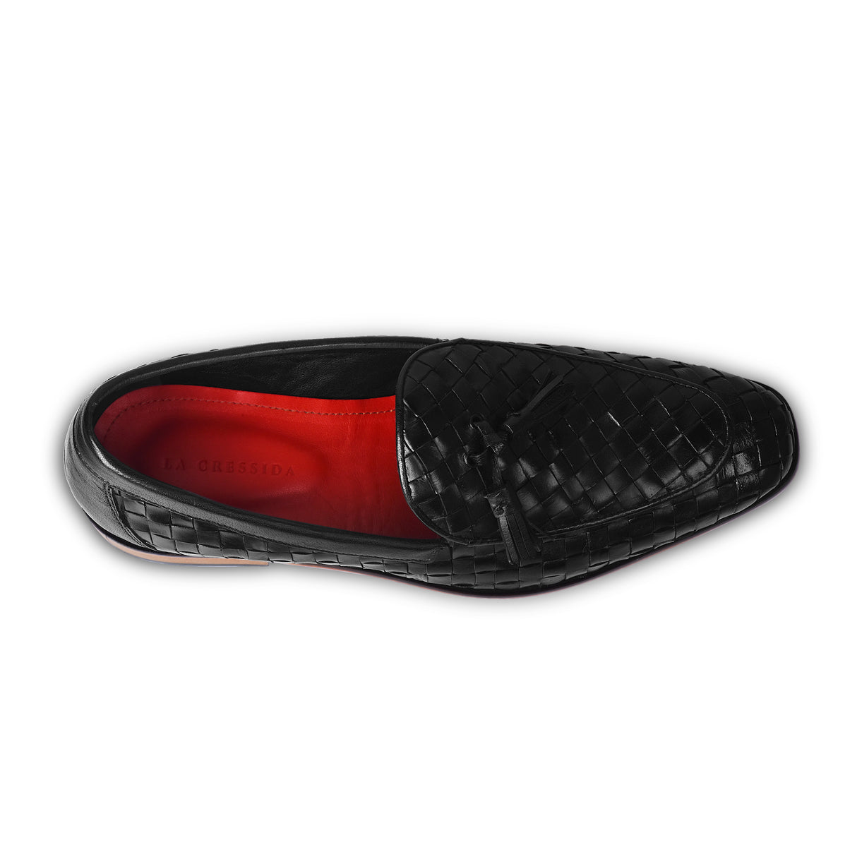 La Cressida Men's Black Handwoven Leather Tassel Loafer