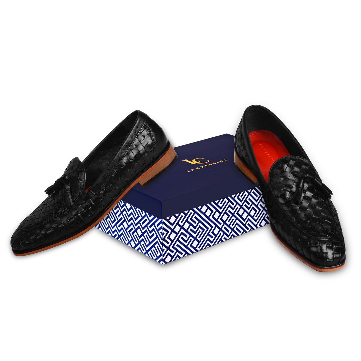 La Cressida Men's Black Handwoven Leather Tassel Loafer