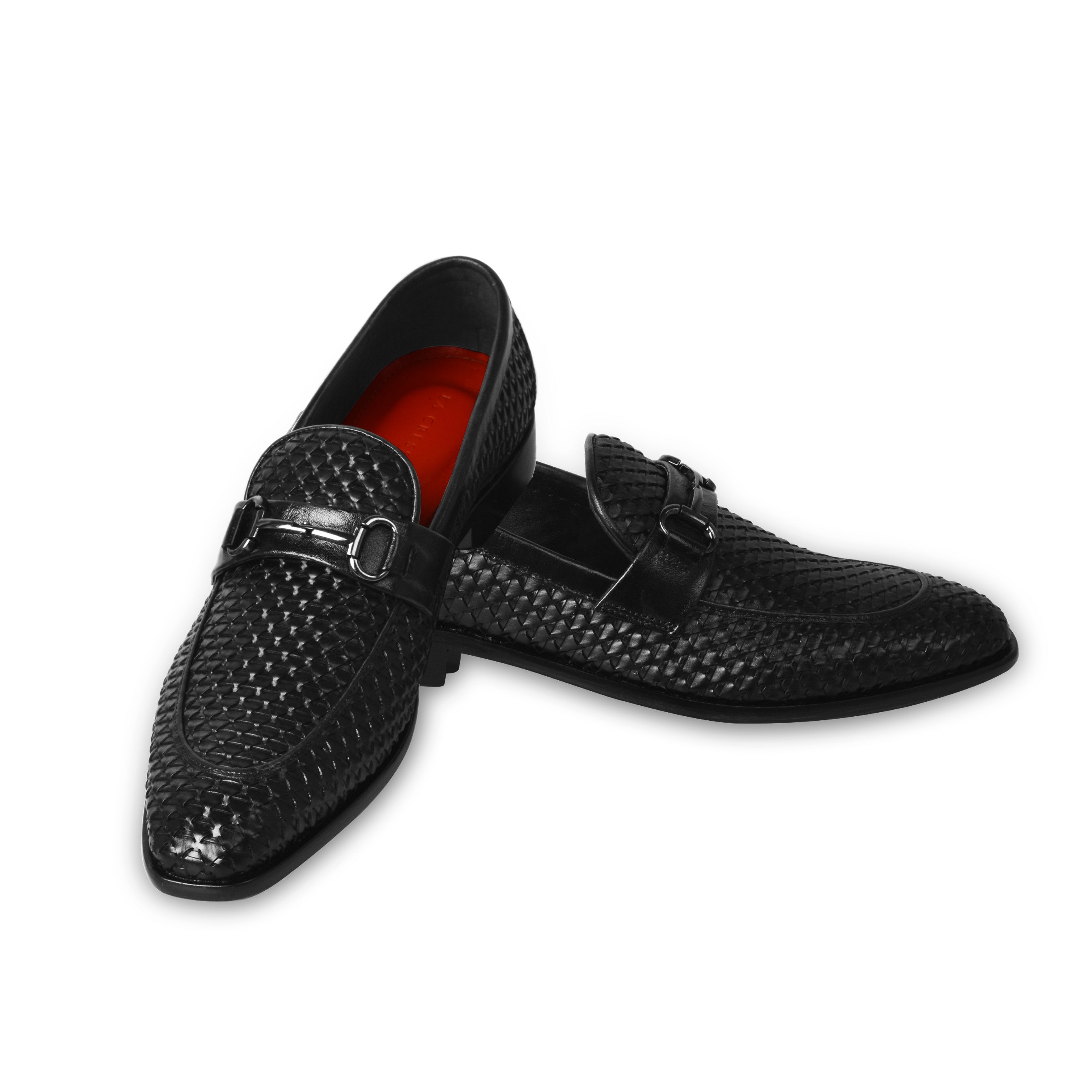 La Cressida Men's Black Handwoven Diamond Cut Leather Loafer