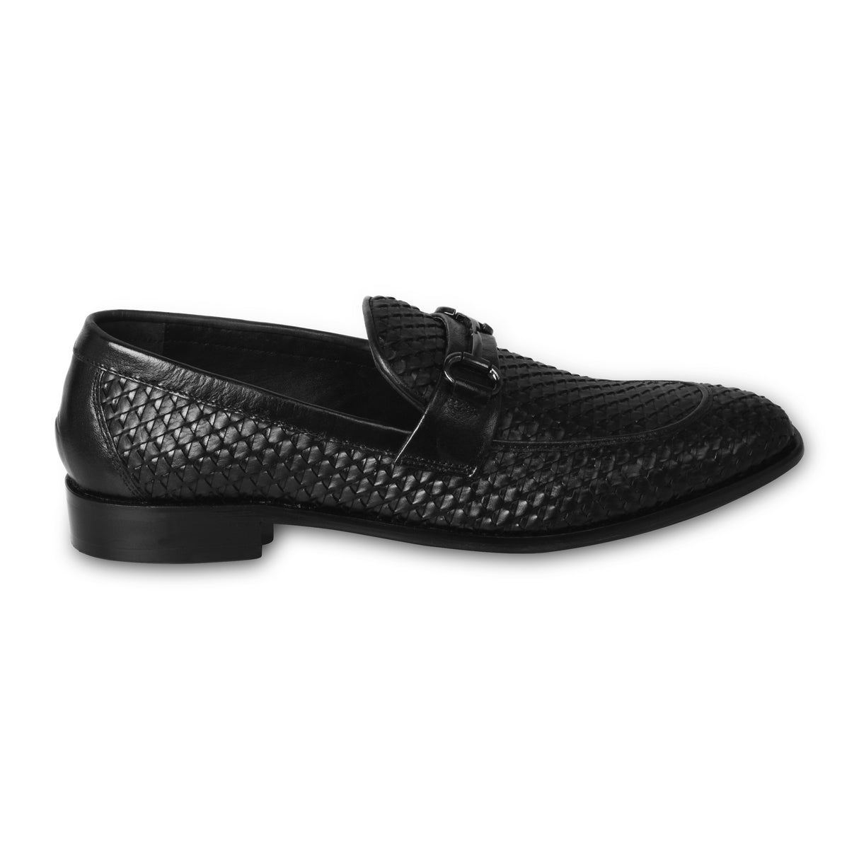 La Cressida Men's Black Handwoven Diamond Cut Leather Loafer