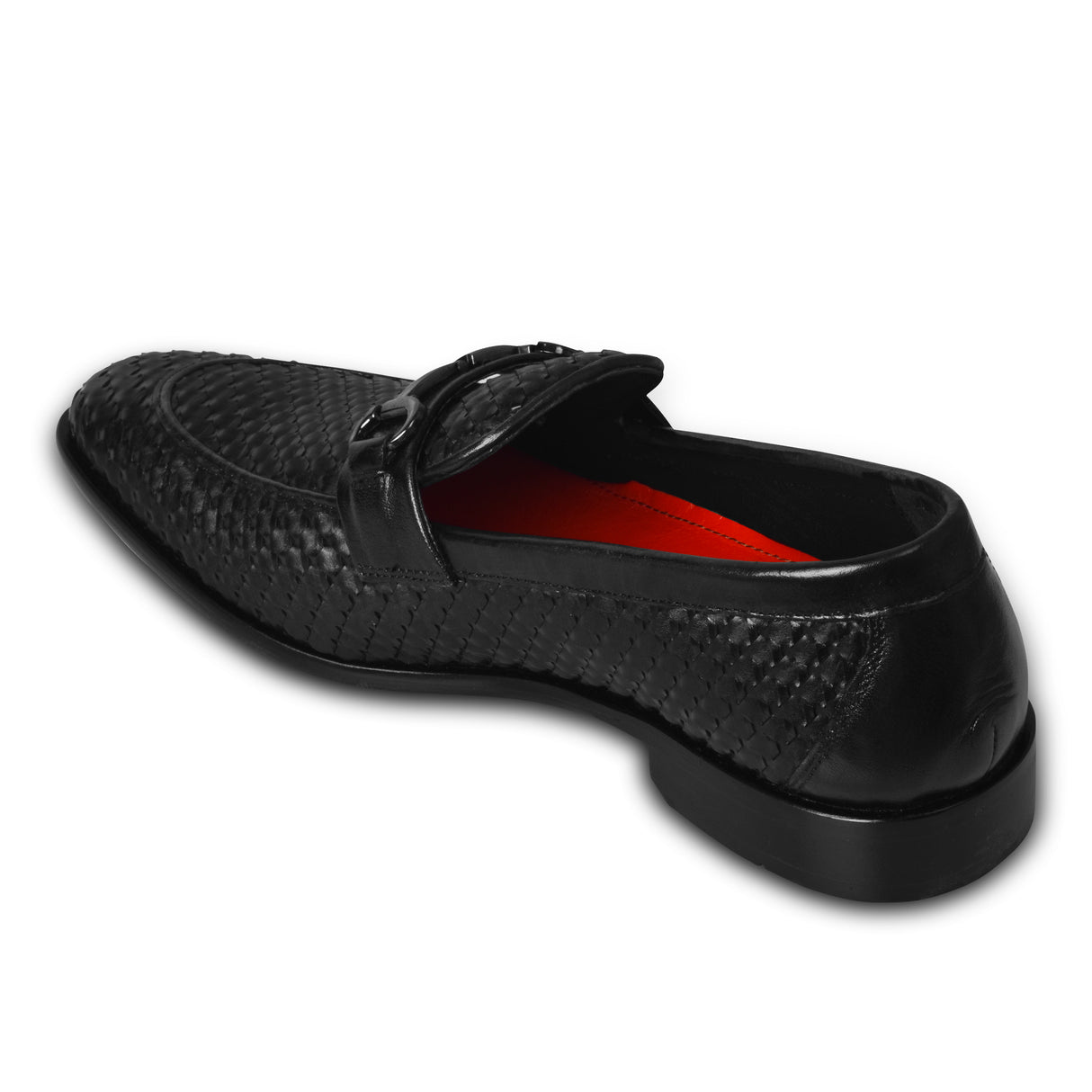 La Cressida Men's Black Handwoven Diamond Cut Leather Loafer