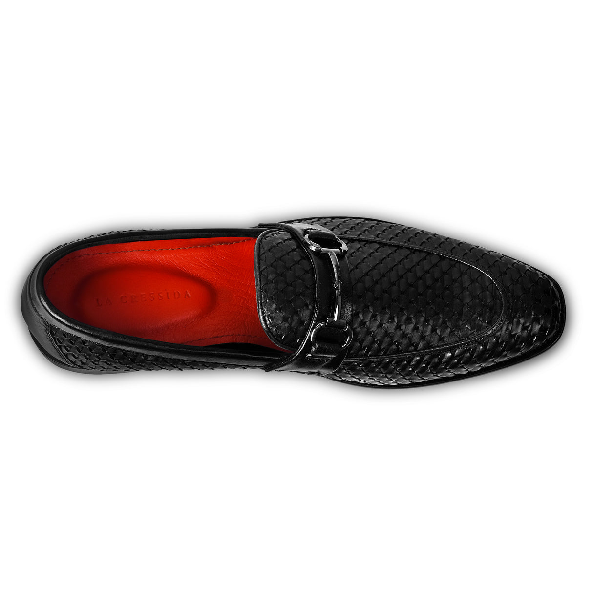 La Cressida Men's Black Handwoven Diamond Cut Leather Loafer