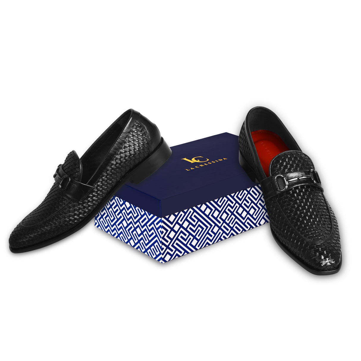 La Cressida Men's Black Handwoven Diamond Cut Leather Loafer