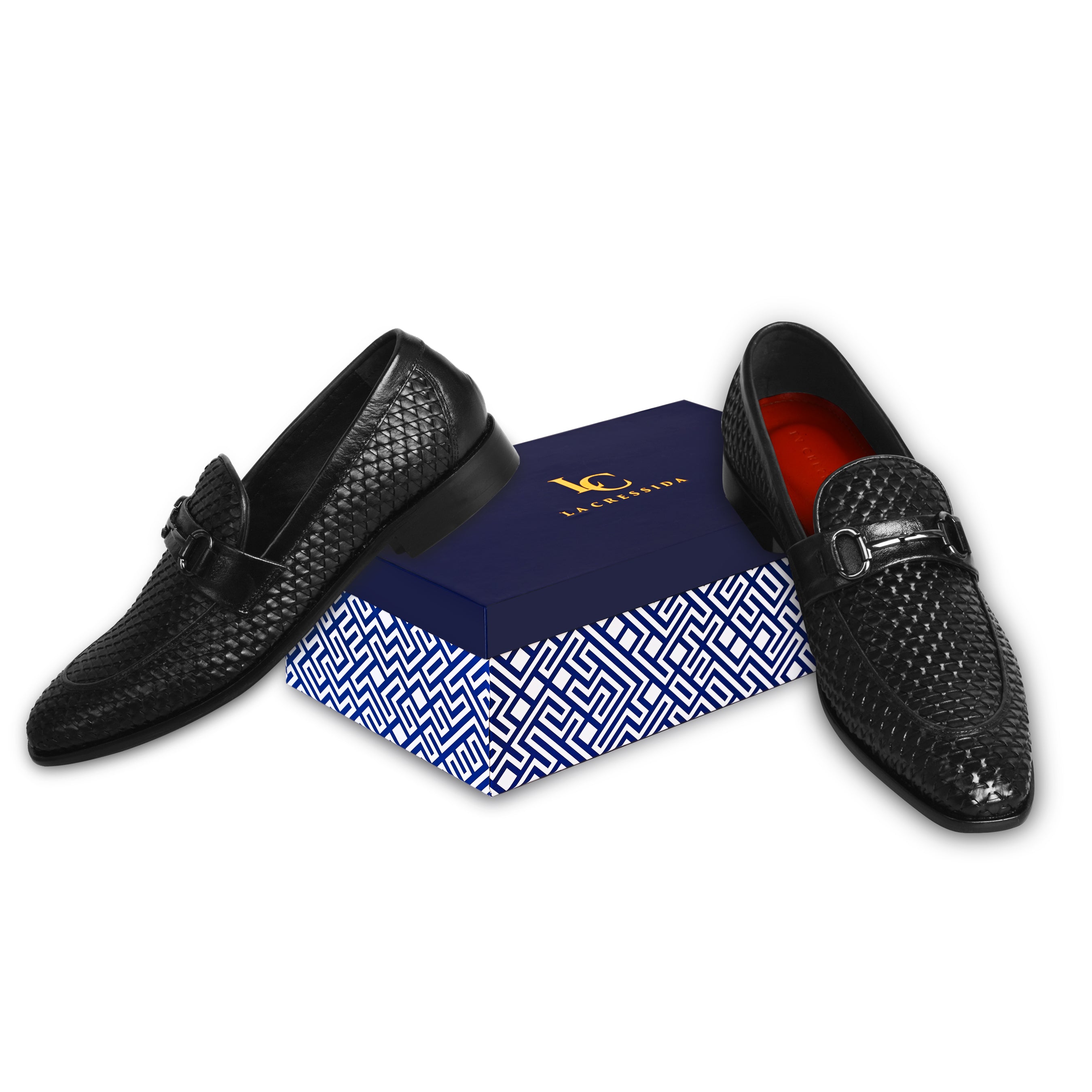 La Cressida Men's Black Handwoven Diamond Cut Leather Loafer