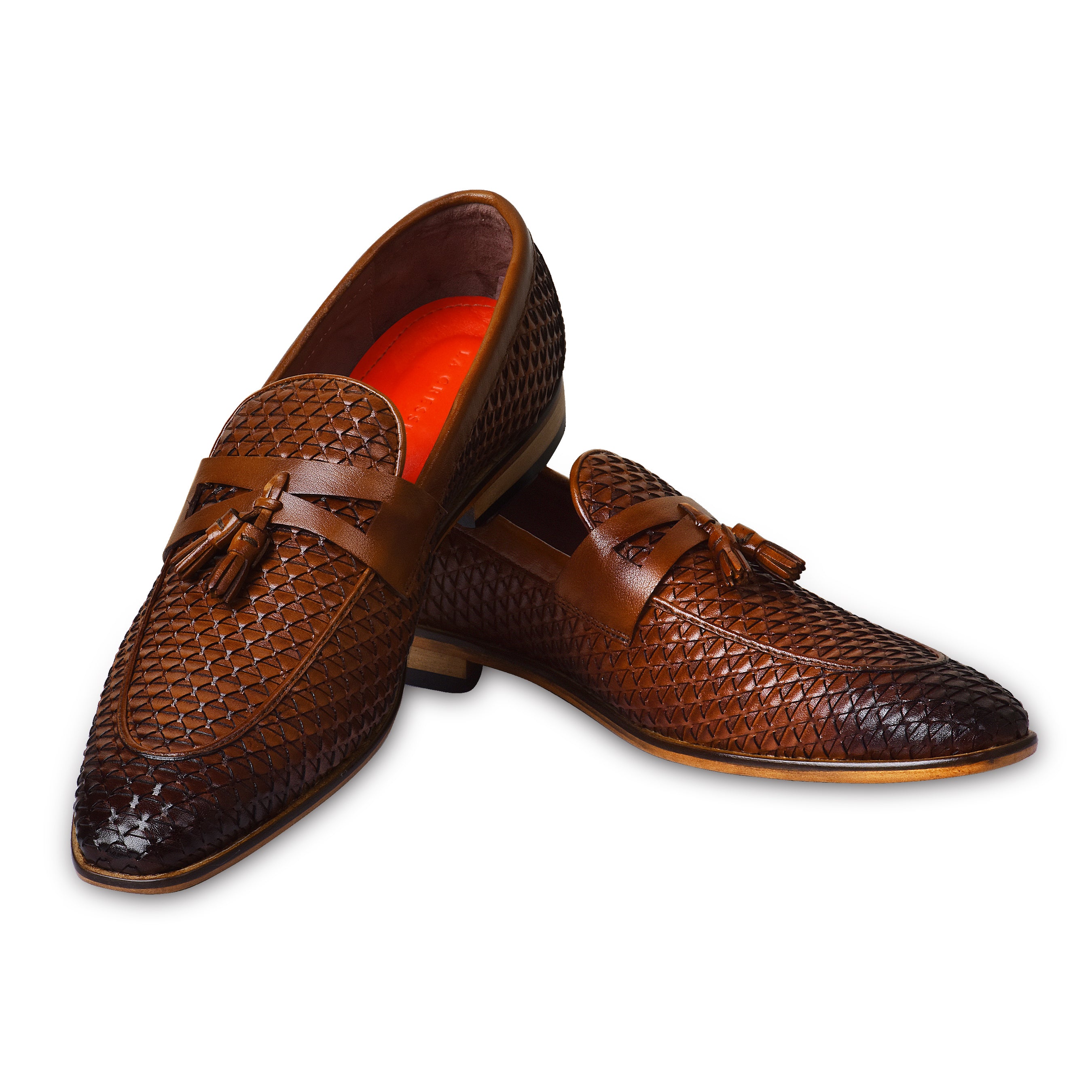 La Cressida Men's Brown Handwoven Diamond Cut Tassel Loafer