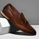 La Cressida Men's Brown Handwoven Diamond Cut Tassel Loafer